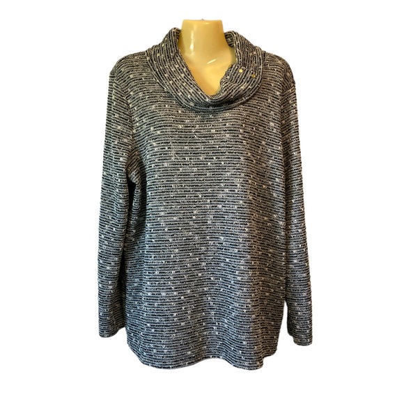 Chaus Imperial Pullover Top Ballet Cowl Neck Metallic Threads Black Varigated XL - Picture 1 of 8